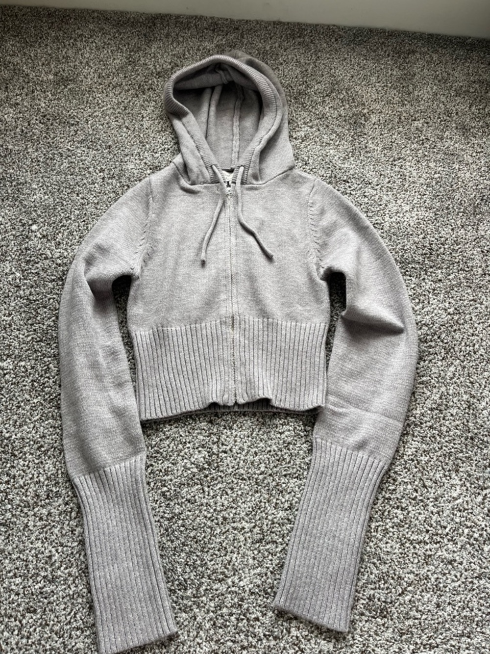 Frankie’s Bikinis Heather Gray Zip Front Knit Hoodie - Picture 3 of 6